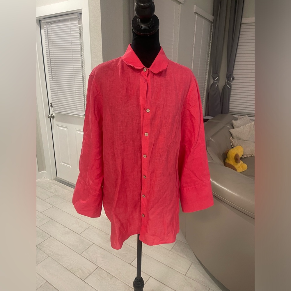 Chicos 100% linen button down lagenlook oversized tunic blouse US 16